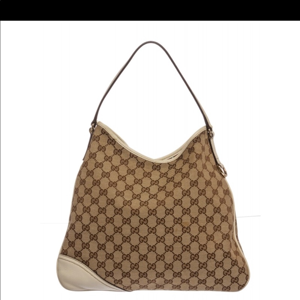 Gucci Beige White CanvasMonogram Britt Hobo Bag